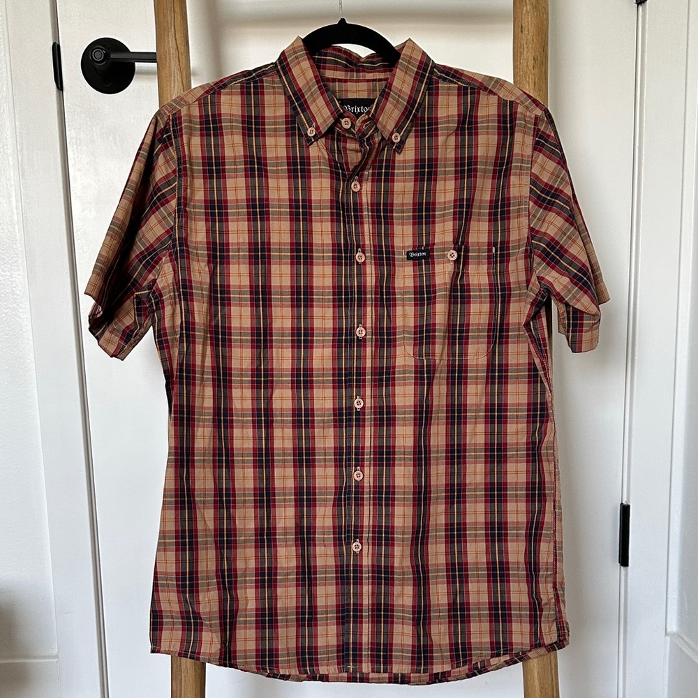 Brixton Men's Casual Plaid Shirt - Red and Tan